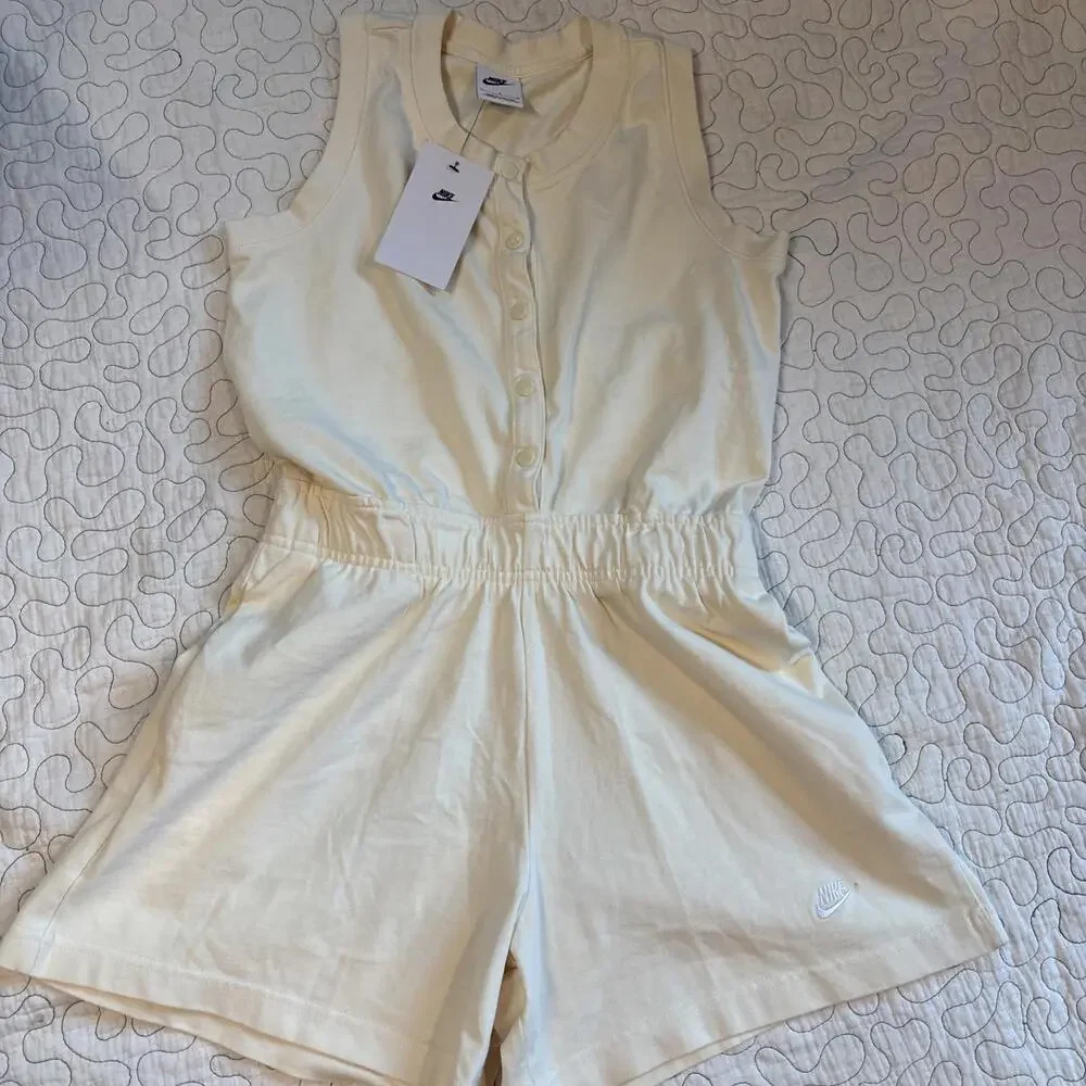 Nike Girls Sleeveless Jumpsuit Romper‎ in Cream Size Large
